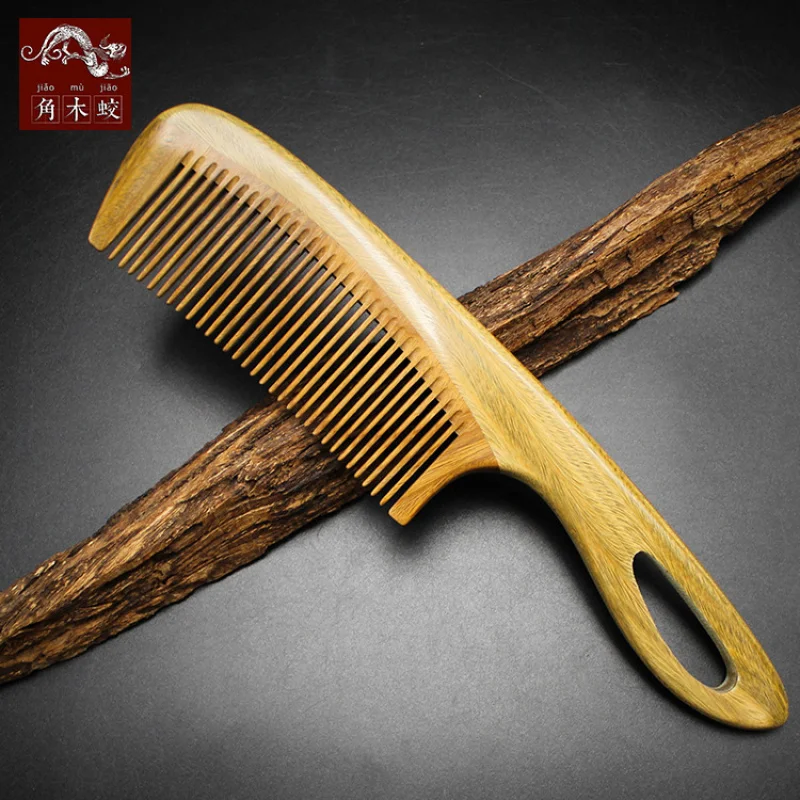 

Расческа из зеленого сандалового дерева для массажа и укладки волос с полой ручкой и мелкими зубцами