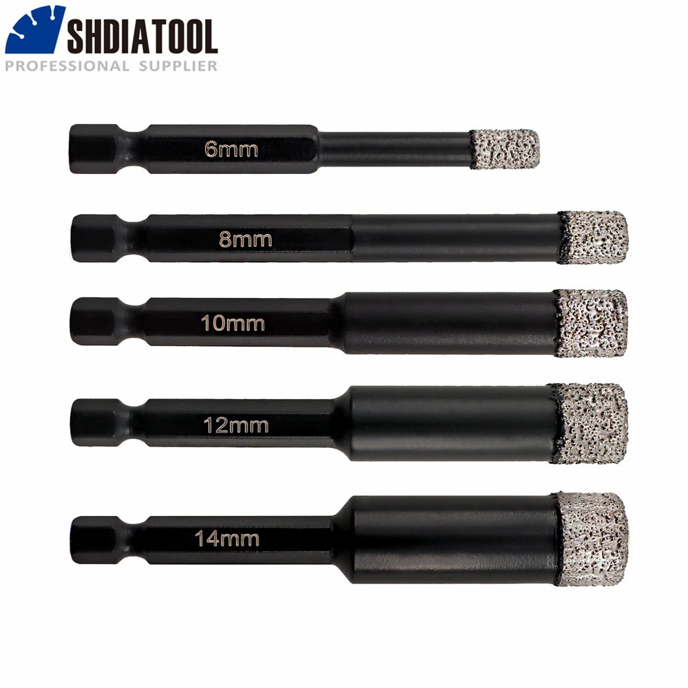 

5pcs/set Diamond Drill Core Bits Kit Dry Drilling With Quick-fit Shank For Drilling Granite Marble Hole Saw Dia6/8/10/12/14mm