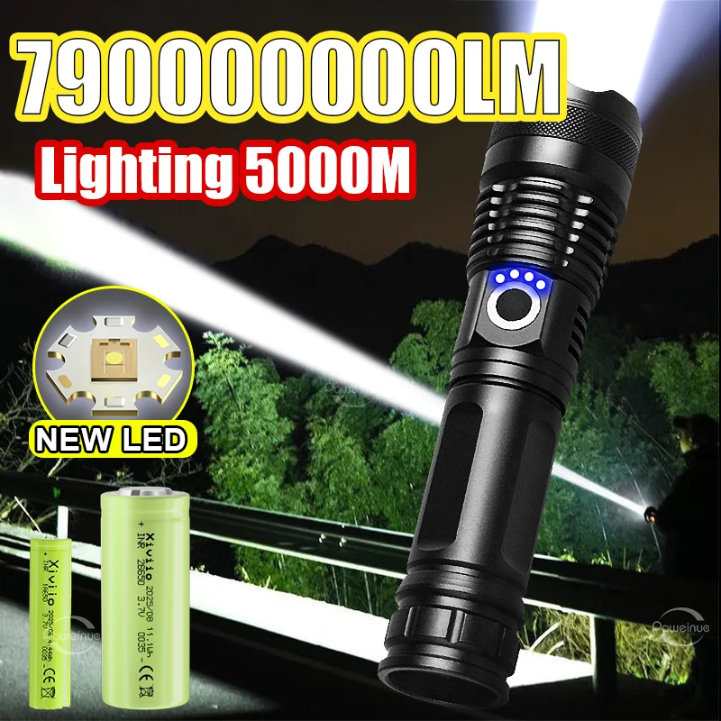 

Самый мощный светодиодный фонарь 790000000LM, ультраяркий, дальность 5000 м, перезаряжаемый, портативный, с зумом, для кемпинга и активного отдыха