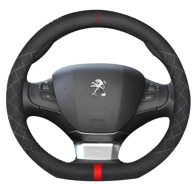 Luxury Suede Leather Universal Car Steering Wheel Cover Slim For Peugeot 408 308s 301 2008 307 508 for All Models 37-38cm