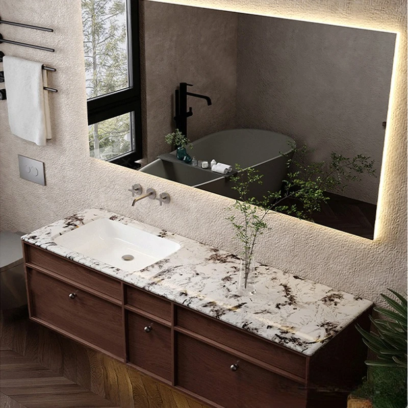 

Luxury Bathroom Vanity Custom Wood Natural Marble Stone Ceramic Integrated Basin Bathroom Cabinet Combined Toilet Hand Wash