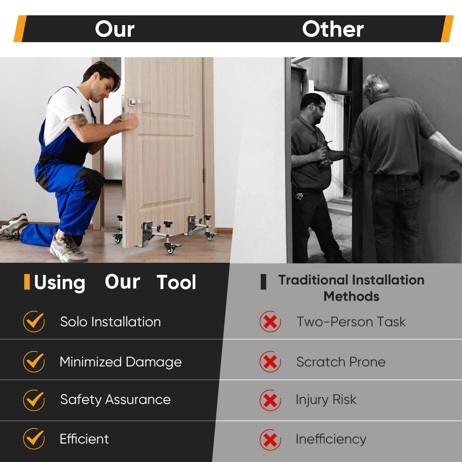 Heavy-Duty Door Installation Kit 2-Piece Door Dolly Front and Slab Doors Door Lifter