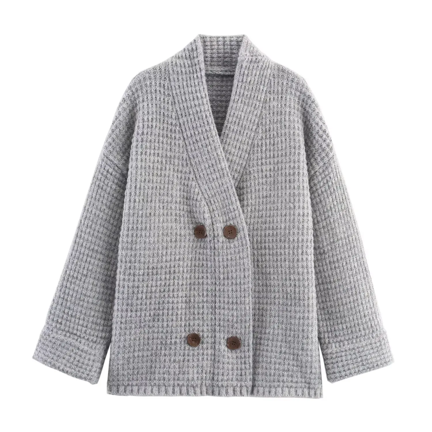 

Женская трикотажная куртка с длинным рукавом и v-образным вырезом, верхняя одежда на двойных пуговицах, осенний модный топ в европейском стиле E74937F