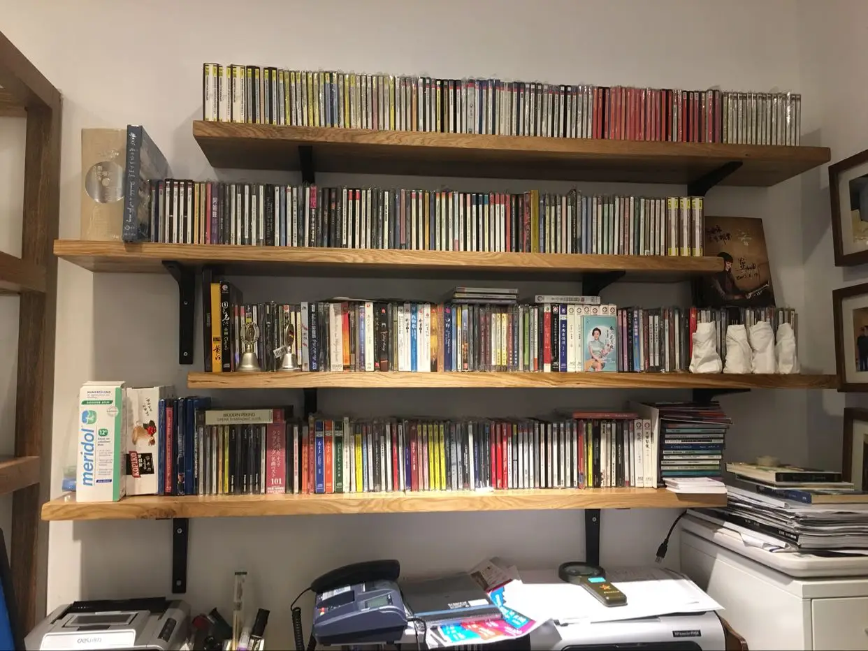 Walnut solid wood bookcase, floating shelf wall-mounted storage display