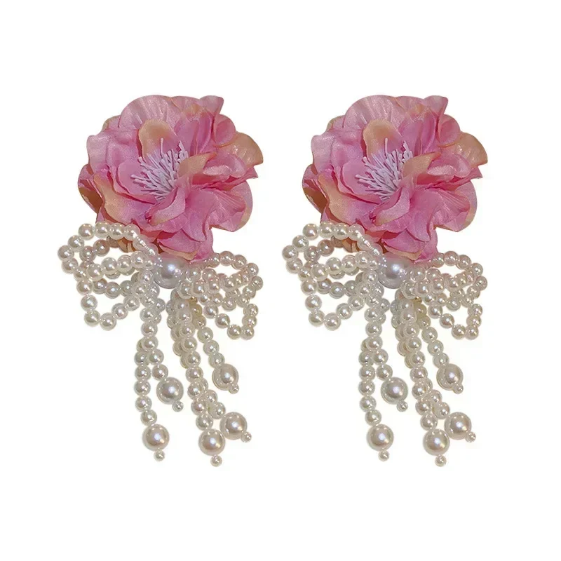 Elegant Statement Lace Organza Cloth Flower Earrings for Woman Korean Fashion Jewelry Party Girl\'s Lady Accessories