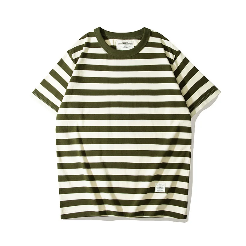 2025 Summer new men's washed striped loose short sleeved casual street wear simple multifunctional youth fashion top T-shirt