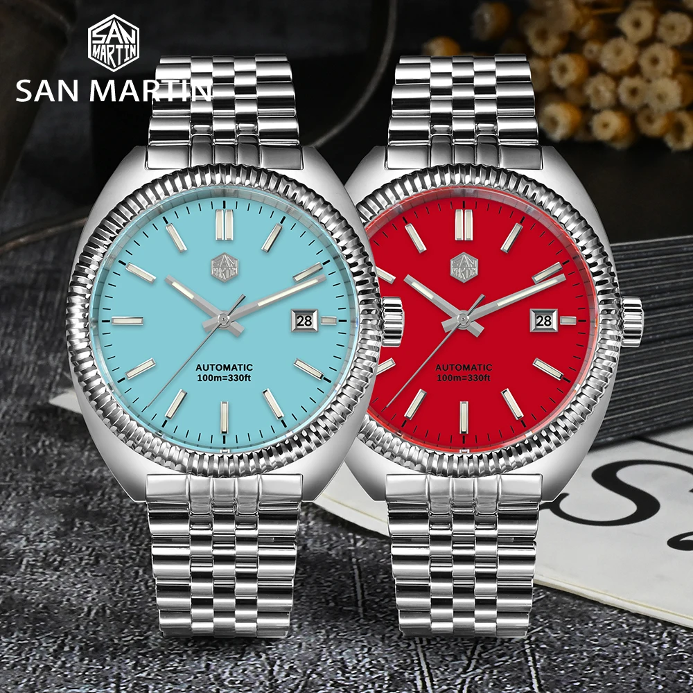 San Martin 40mm Sport Style Enamel Dial Original Design Luxury Men Watch YN55 Automatic Mechanical Sapphire 100m SN0069 Reloj