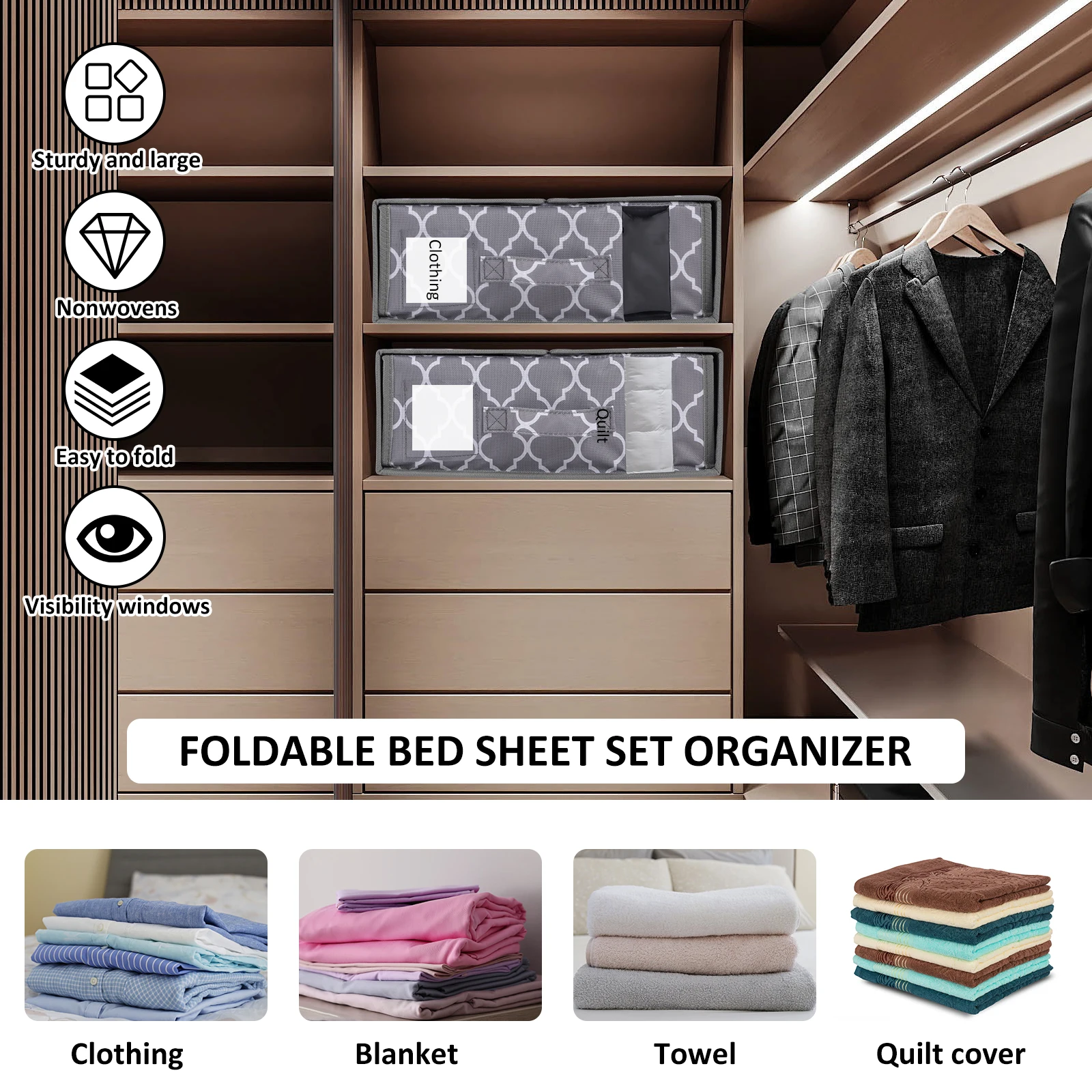 1/2Pcs Foldable Bedding Storage Box Large Capacity Oxford Cloth Bed Sheet Organizer for Clothes Duvet Covers Closet Organizer