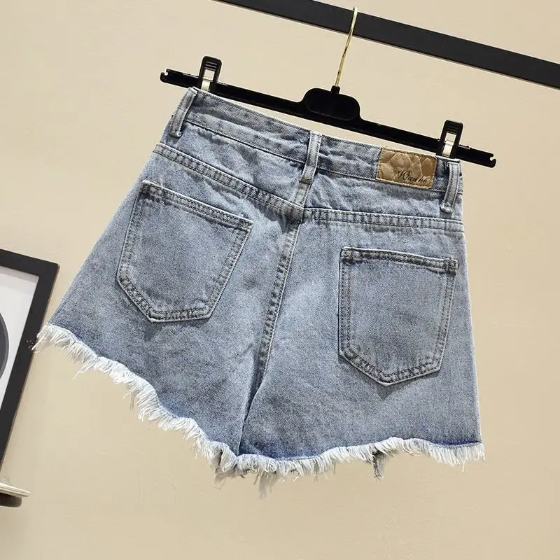 Summer Women Streetwear Fashion Denim Shorts Korean Solid High Waist Slim Rough Edge Light Blue Black Casual Mini Short Jeans