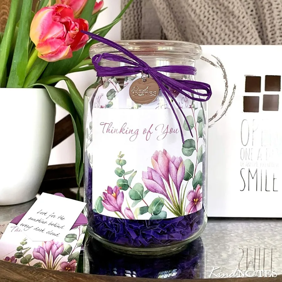 Glass Keepsake Gift Jar with Blank Papers to Write-Your-OWN Messages - Botanical Thinking of You Design