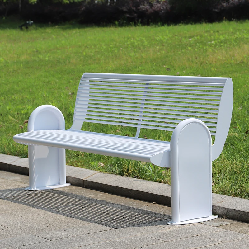 

Outdoor chair Garden wrought iron back chair Outdoor square Community Scenic garden Metal bench White bench