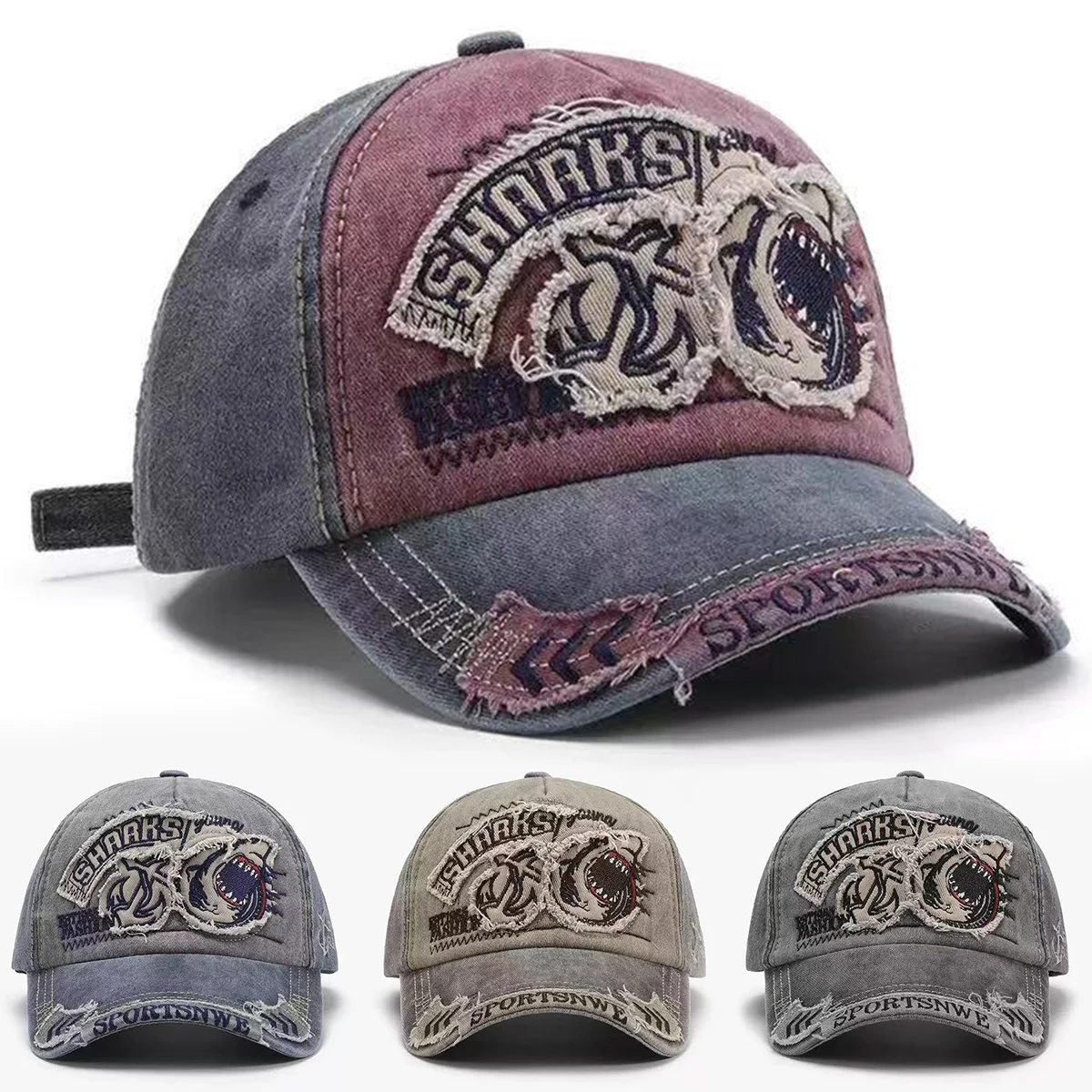 Unisex SHRRKS Shark Embroidery Baseball Caps Spring Autumn O
