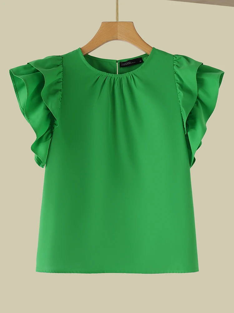 ZANZEA Women Summer Blouse Korean Fashion Ruffle Sleeveless Tank Tops 2024 Summer Casual Pleated Tunic Chic Loose Ruffle Blusas