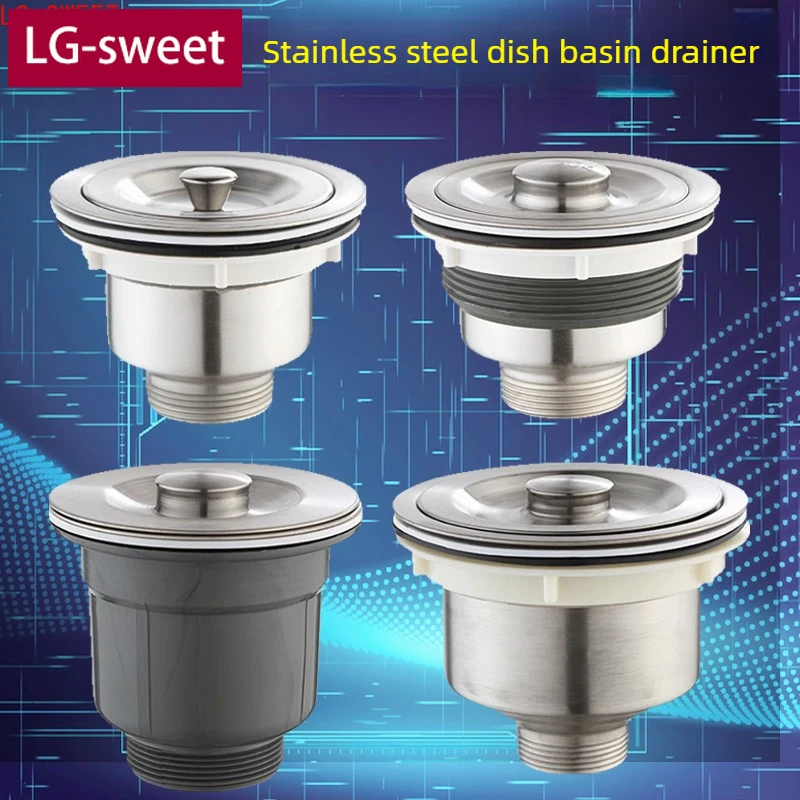 

Kitchen Sink Water Tank Stainless Steel Vegetable Washing Basin with Extended Threads, 110 or 140 Type
