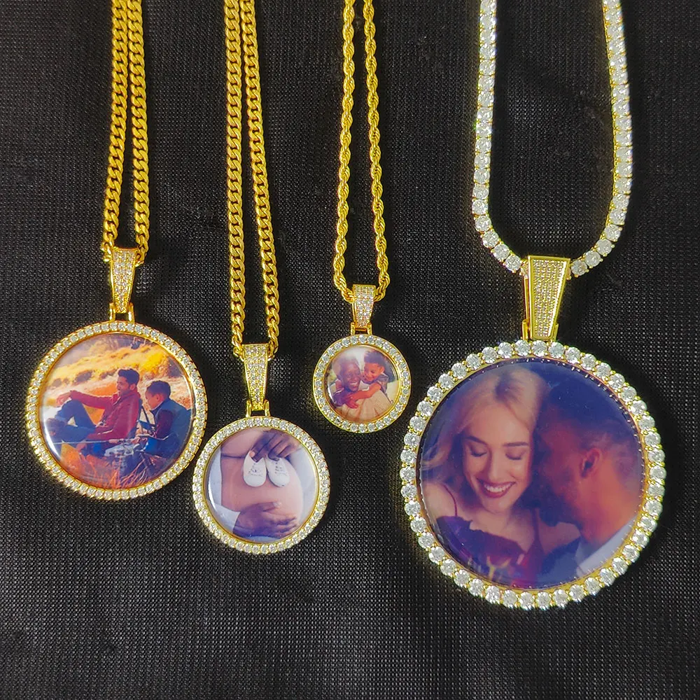 

Custom Photo Pendant Memory Medallion Solid Picture Necklace Hip Hop Jewelry Personalized Bling Iced 26/35/45/68.5MM Size Charm