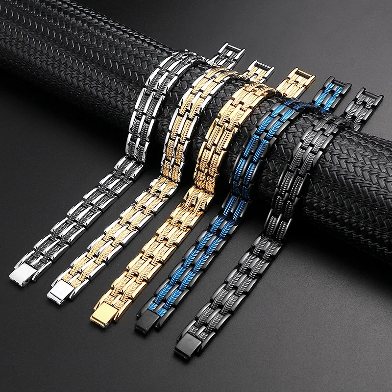 Stainless Steel Wheat Ear Health Bracelet Titanium Steel Negative Ion Magnetic Energy Anti-radiation Anti-fatigue Men's Bracelet