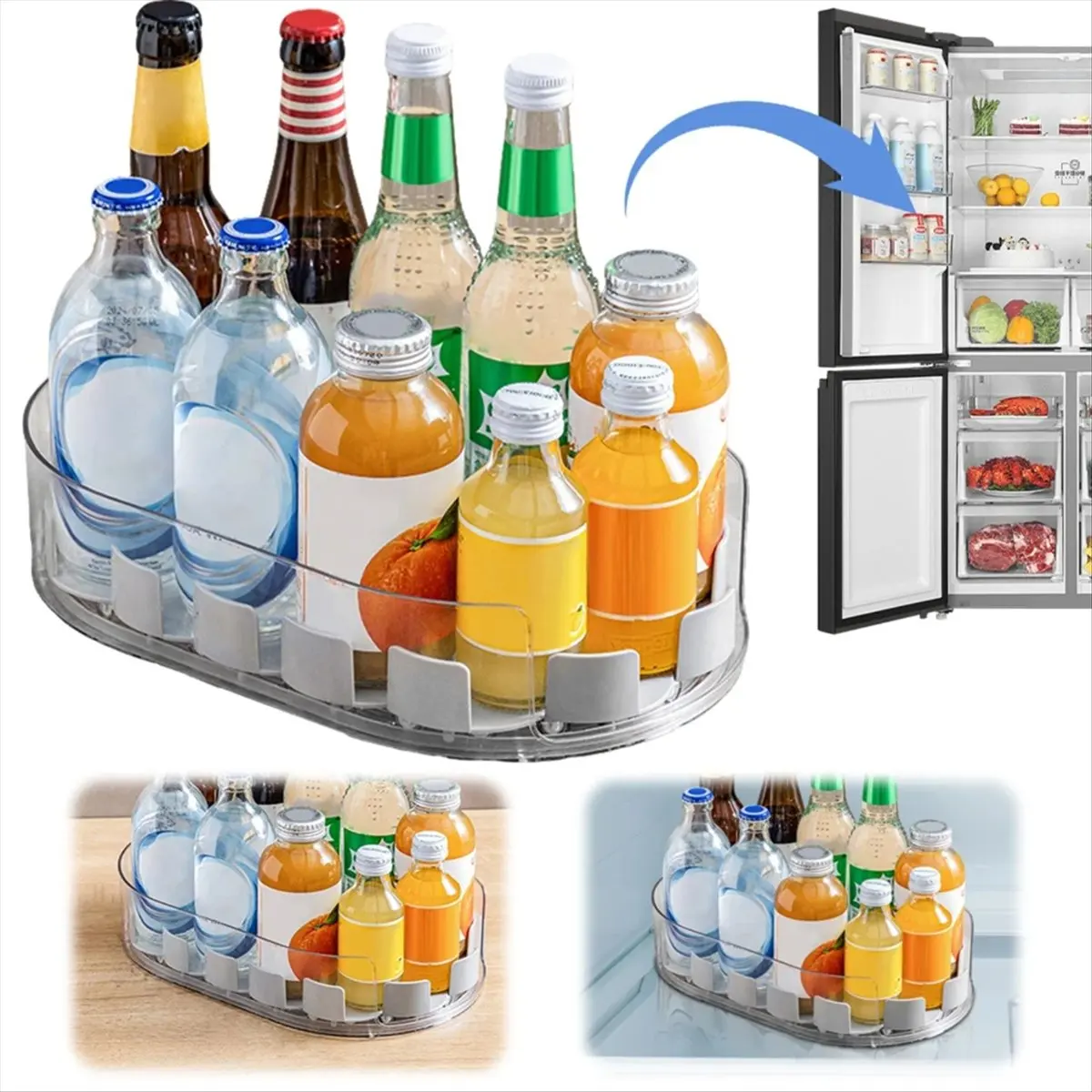 Rack de armazenamento giratório para geladeira, caixa de armazenamento rotativa, organizador de mesa giratória para armário, cozinha, geladeira a