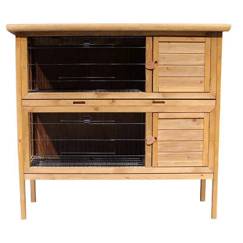 Outdoor solid wood rabbit cage luxury double-layer nest pet cage house house villa anti-spray urine guinea