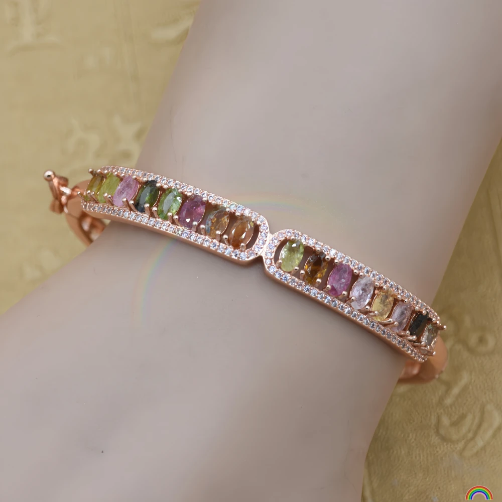 Natural Brazilian tourmaline bracelet S925 silver plated rose gold candy rainbow gradient bracelet Rwbuy brand design