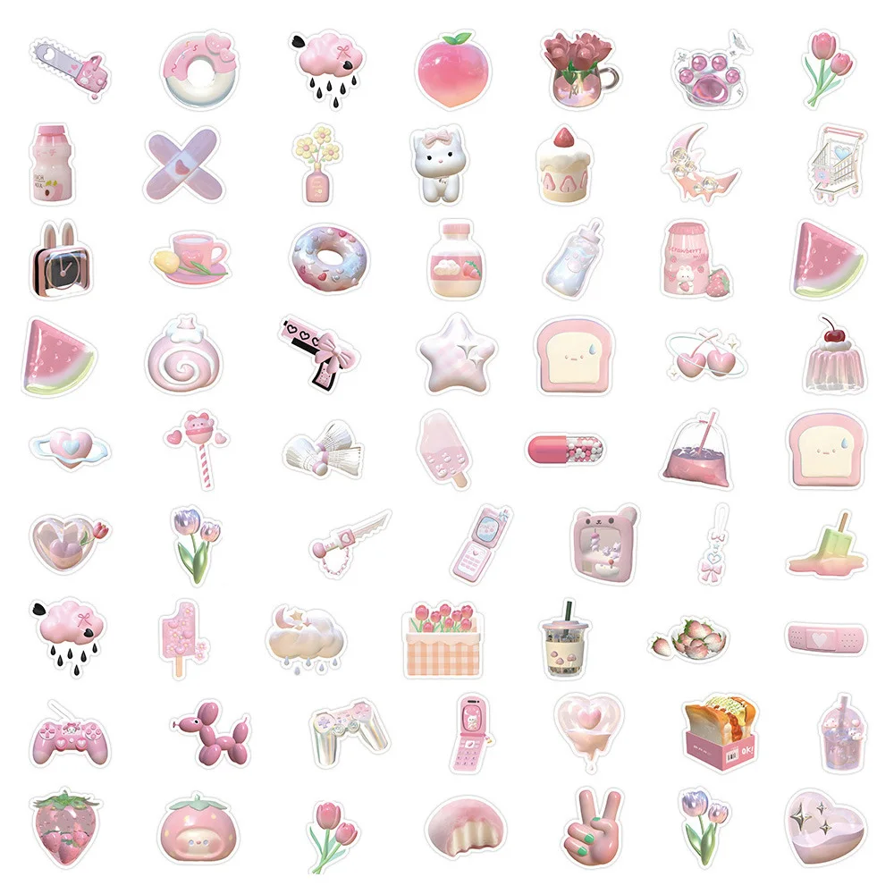 10/30/50pcs Kawaii 3D Cartoon Cute Pink Stickers Aesthetic Decals DIY Laptop Notebook Phone Decoration Sticker for Girls Kids