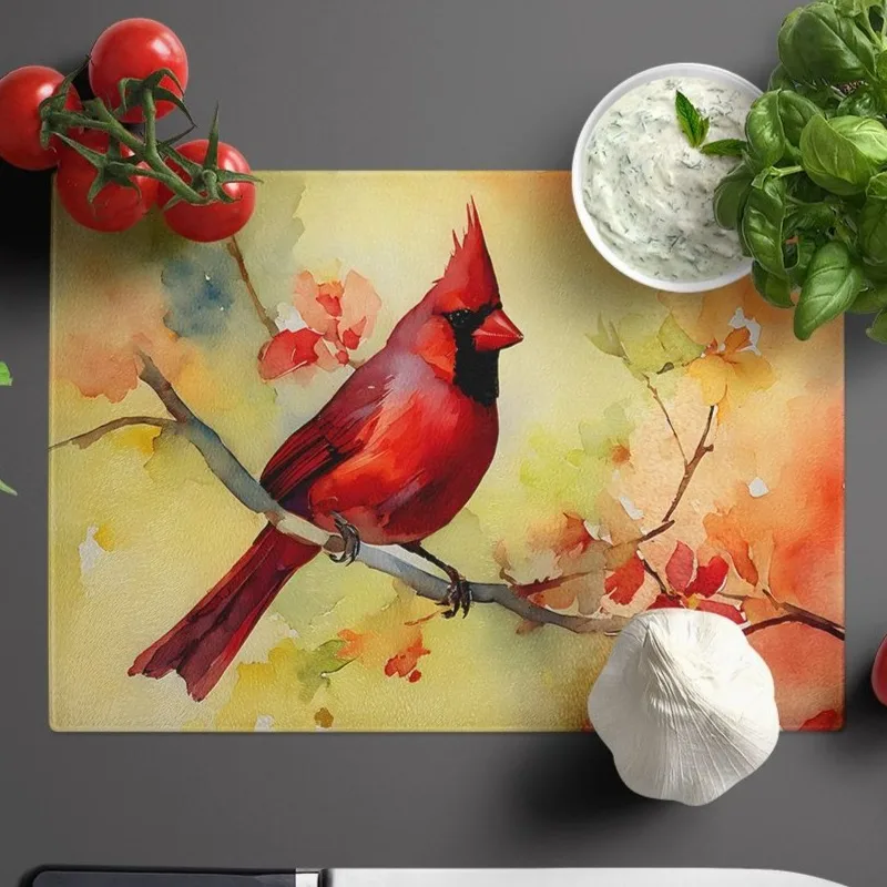 

Tempered Glass Cutting Board Cardinal Bird Decorative Kitchen Chopping Board Large Serving Board for Cooking & Serving