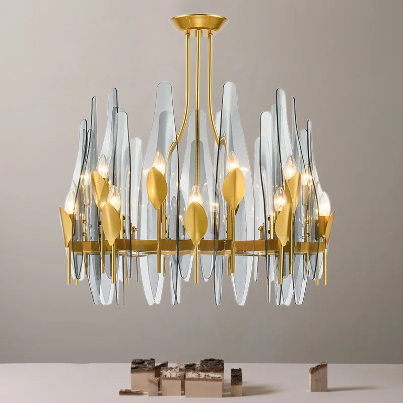 

Postmodern designer creative dovetail glass chandelier living room dining room bedroom villa home improvement hotel lamp