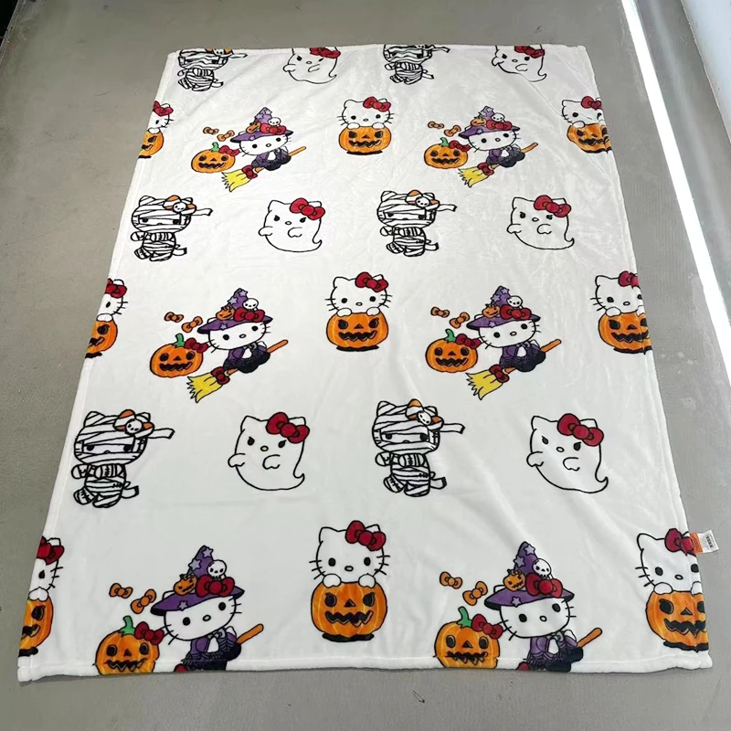 Sanrio Halloween Ghost Hello Kitty Plush Cartoon Large Flannel Blanket Cute Cotton Sofa Nap Blanket Bed Sheet Christmas Gift