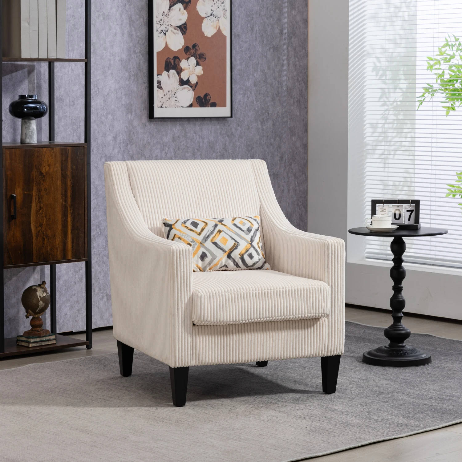 COOLMORE Upholstered Armchair with Scooped Arms - Beige Corduroy