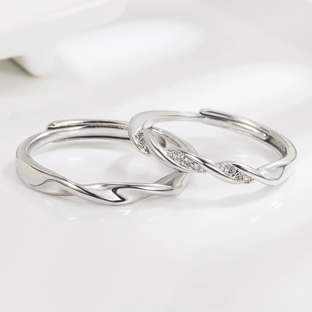 

Кольцо из стерлингового серебра 925 пробы, кольцо Мебиуса, кольцо для пары, инкрустированный цирконом, подарок на годовщину ко Дню святого Валентина