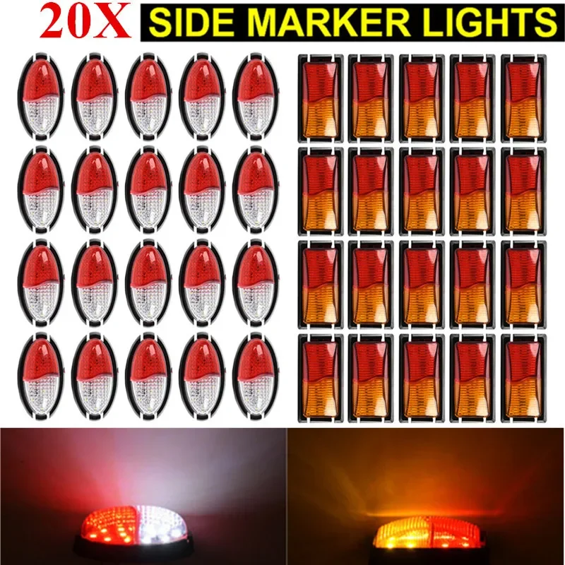

20Pcs 12V-24V LED Side Marker Lights Turn Signal Light Warning Reverse Brake Stop Lamps For Truck Trailer Tractor Lorry Caravan