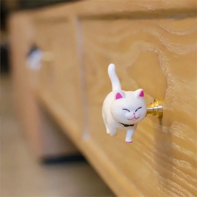 LCH Resin Cartoon Knob Cat Shaped Hardware Ginger CatCow Cat Drawer Handle for Kids/Children Siamese Kitten Knob Cabinet Handle