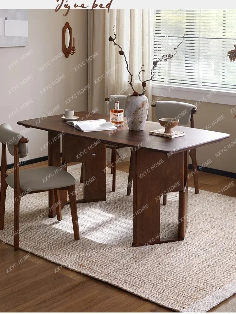 -Retro walnut solid wood desk small apartment one-word board computer desk