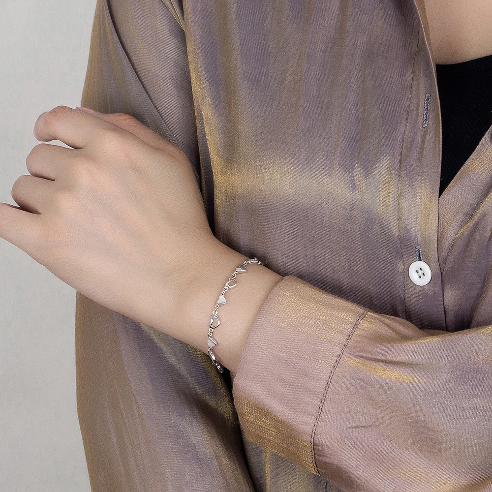 

Women's Cute Dainty 925 Sterling Silver Geometric Heart Link Bracelet Lightweight Simple Romantic Sweet Fashion Jewelry