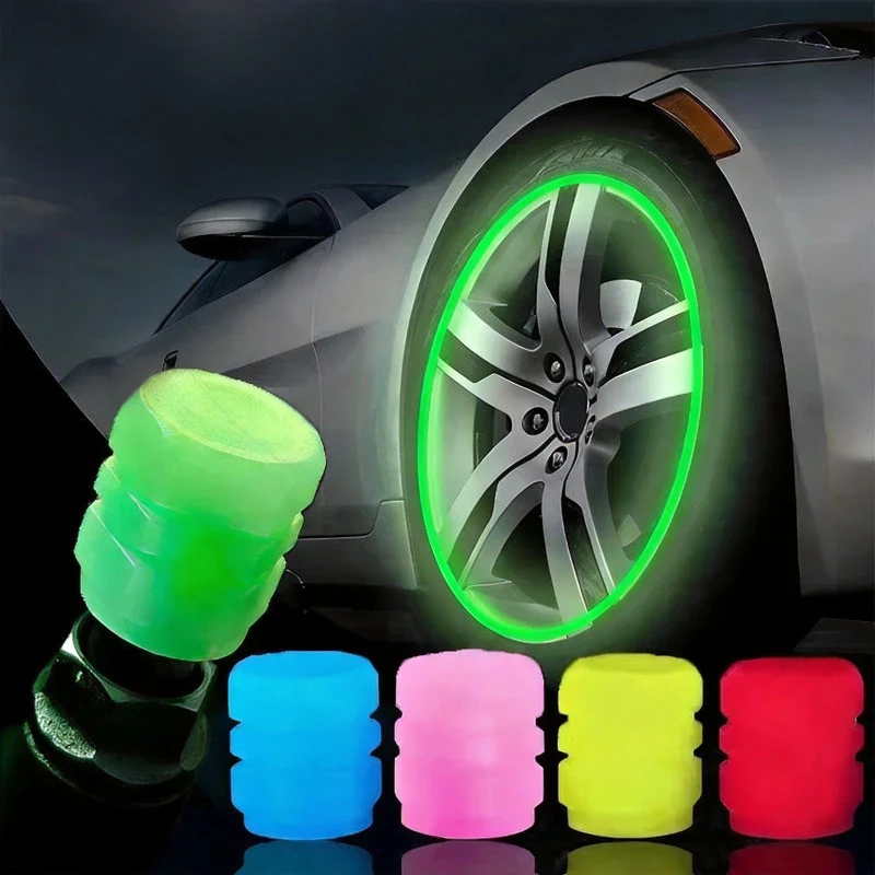 Tampas de Válvula Fluorescentes Luminosas para Decoração Noturna de Carros, Motos e Bicicletas, Acessórios Exteriores para Rodas