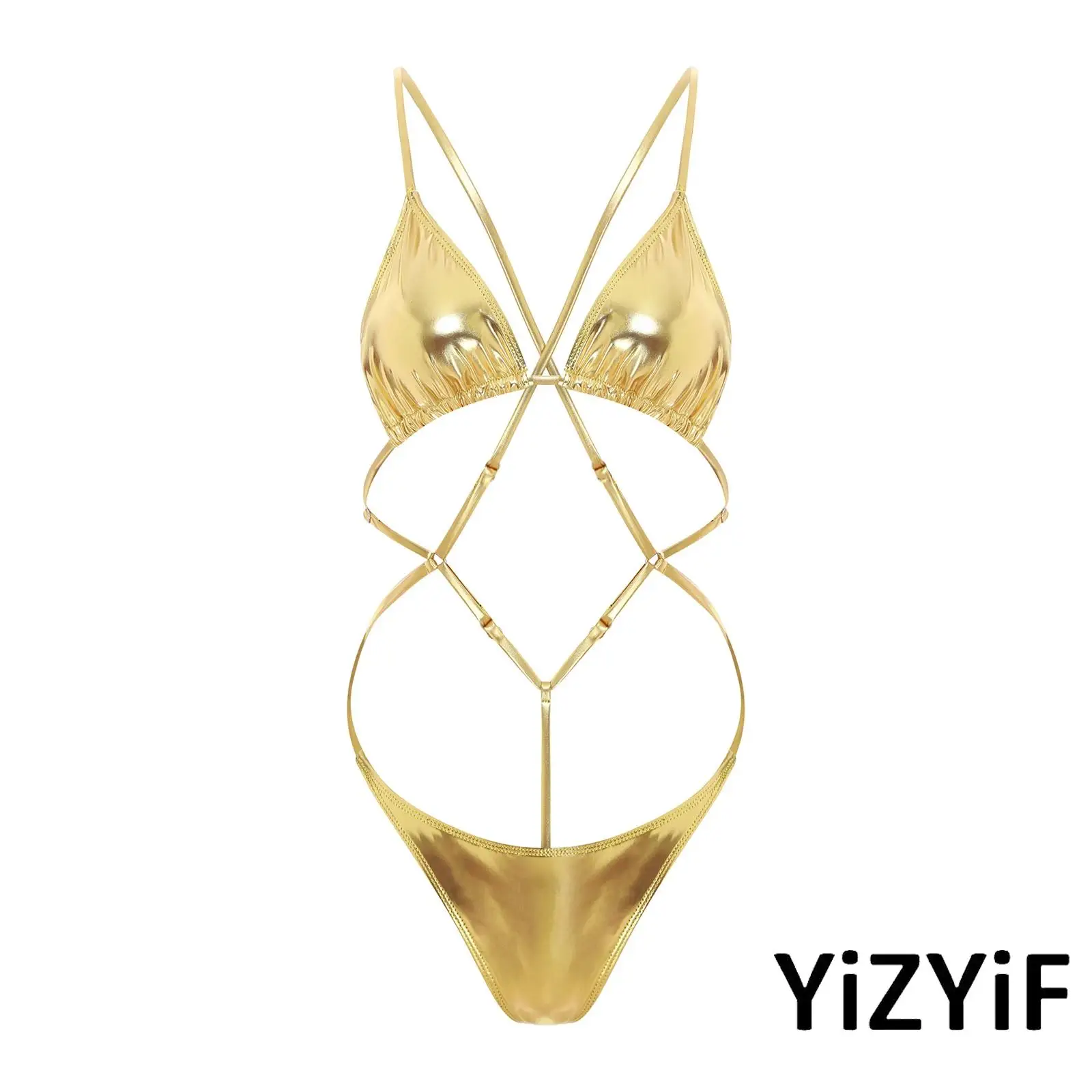 

Женский цельный металлический блестящий боди на шнуровке, дерзкий купальник, купальный костюм, бикини с открытой спиной, пляжная одежда для бассейна, пляжной вечеринки