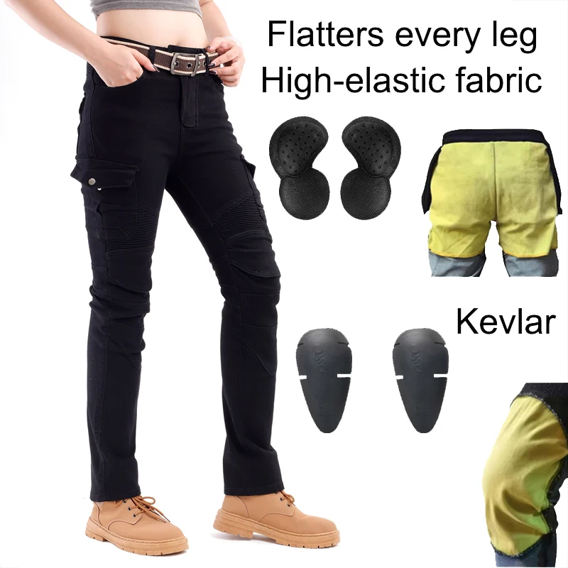 

Aramid Motorcycle Pants Women Spring Autumn Protective Riding Jeans Kevlar Motocross Abrasion Resistant