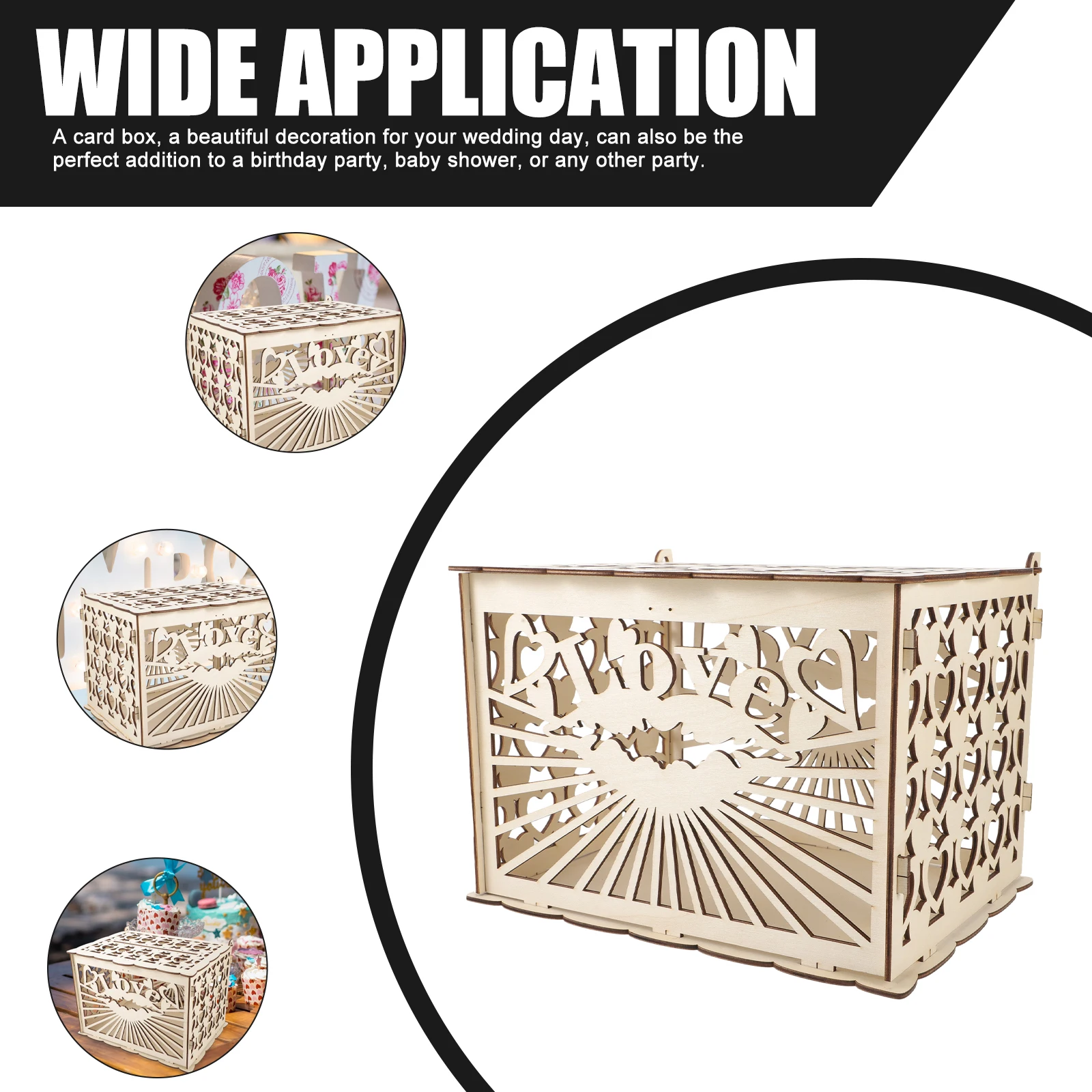

1pc Wedding Card Box Wooden Large Capacity Engraved Money Gift Box For Wedding Reception Party Baby Shower Greetings
