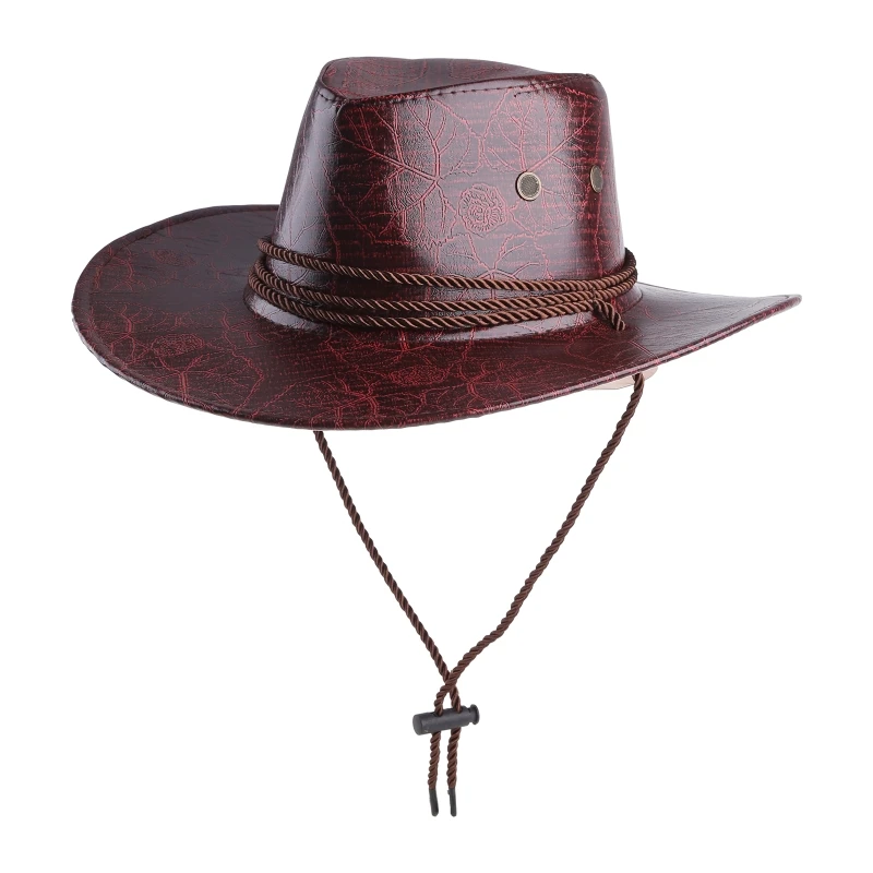 Retro Large Brim Leather Cowboy Hat Basin Hat Leather Cowboy Cap Hipster Wide Brim Outdoor Trend Summer for Sun for Prot