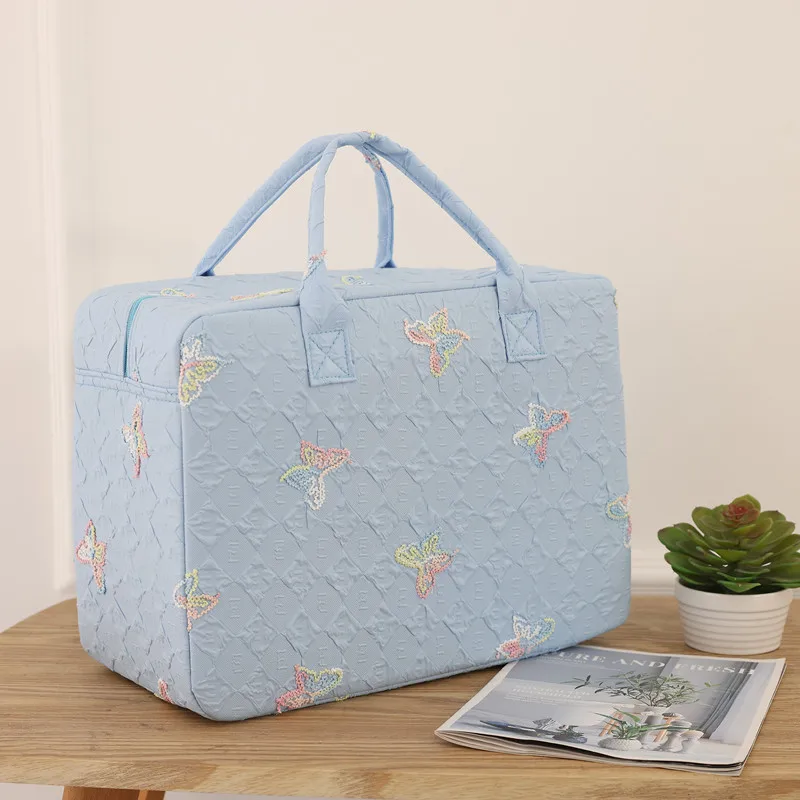 large-capacity-travel-bag-women's-handheld-suitcase-short-trip-clothing-storage-bag-lightweight-portable-durable-canvas-bag