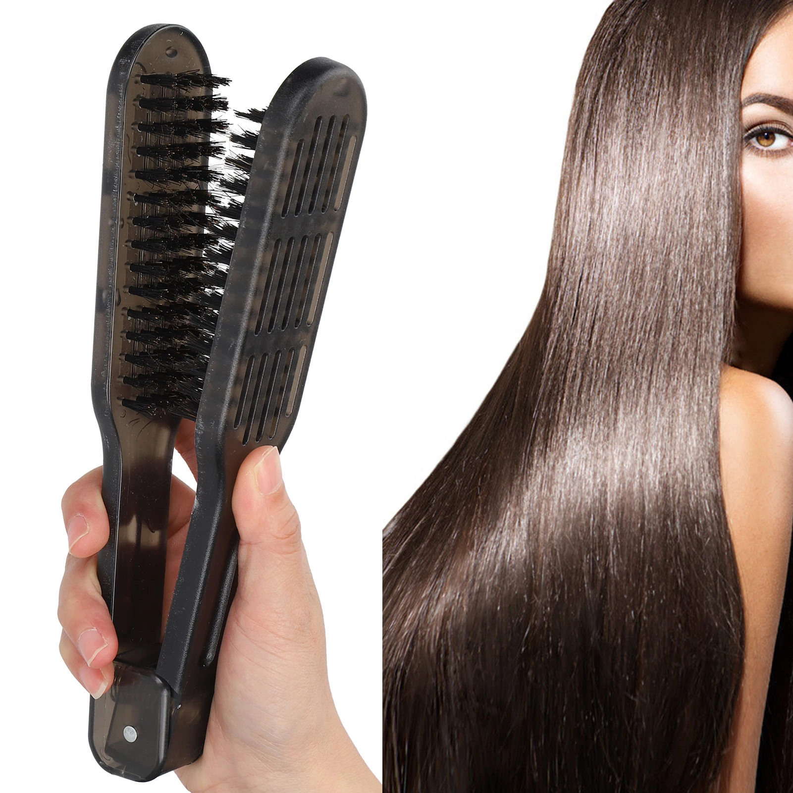 

Pro Hairdressing Straightener Hairbrush Nylon Hair Straightening Double Brushes V Shape Comb Clamp Styling Tools Brush