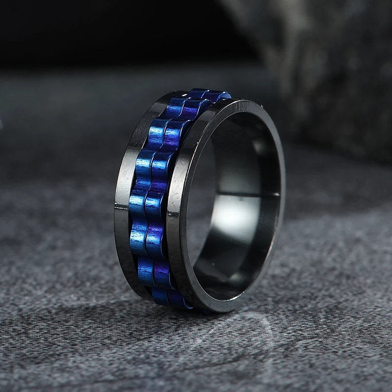 Gear Two Tone Rotating Anxiety Stainless Steel Rings Men High Quality Exquisite Metal Spinner Knuckle Ring Boyfriend Gift Gifts