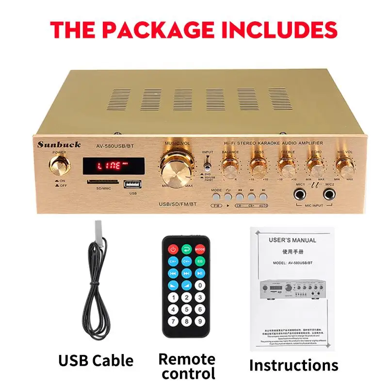 บลูทูธ220V HiFi เครื่องขยายเสียงบ้าน Amp สเตอริโอ AV Surround Digital Amplifier FM คาราโอเกะ Cinema 5CH โฮมเธียเตอร์เครื่องขยายเสียง