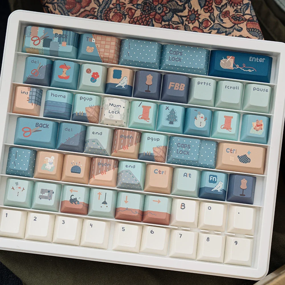 

Original keycap sewing PBT hot sublimation 1.7mm thickened en dissolve custom keyboard magnetic axis blue milky white