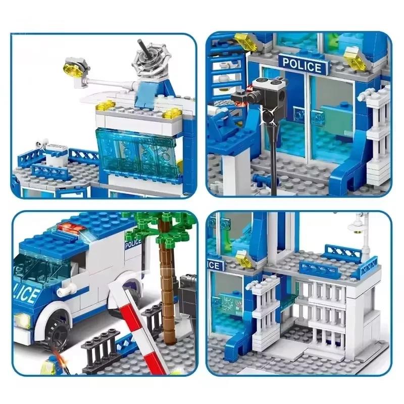 مدينة جديدة مركز الشرطة اللبنات نموذج 760 قطعة مجموعات الأولاد DIY بها بنفسك سيارة الطوب ألعاب تعليمية للأطفال الكبار هدايا عيد ميلاد