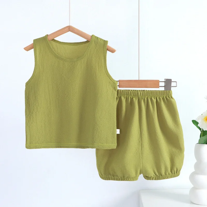 2PCS/Set Sleeveless T-shirt+Short Pants Kids Baby Thin Comfortable Clothing Tops For Girls and Boys