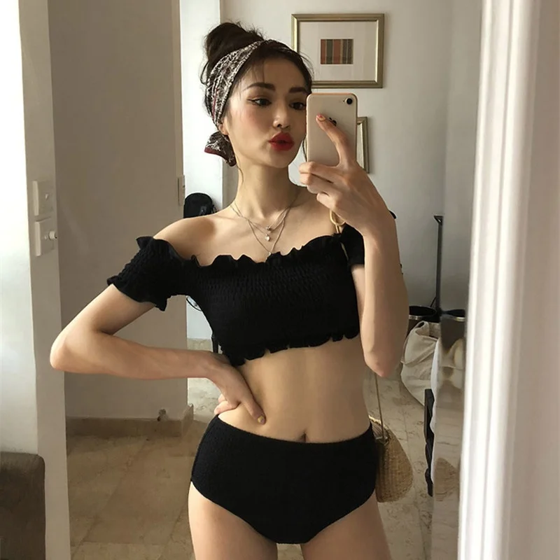 

High Waist Women's Bikini Swimsuit Steel Gathered Chest e Design Slimming Belly Covering Separate Swimwear
