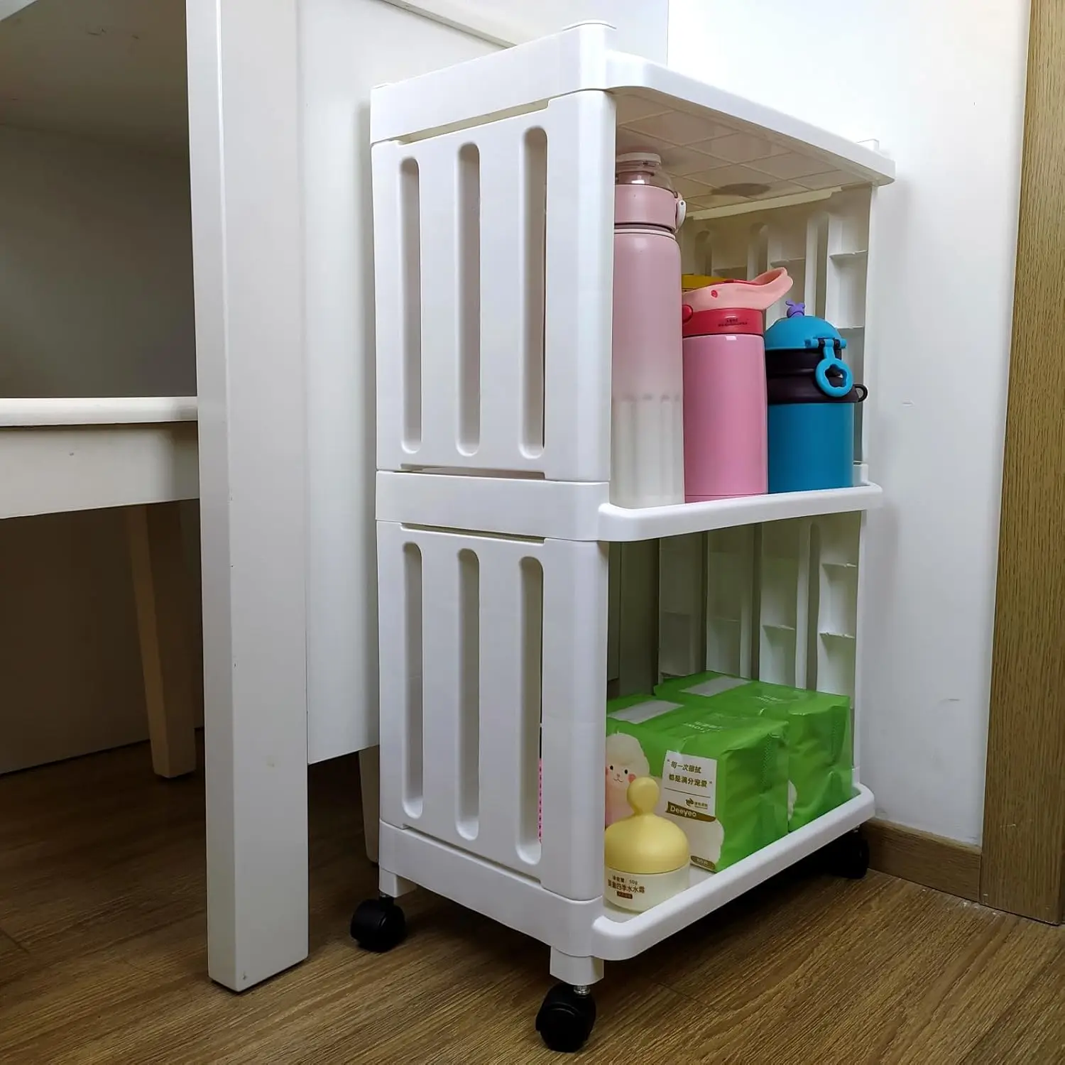 

3-Tier Rolling Storage Cart with Wheels for Bathroom, Office, or Toilet Side Organizing Shelving Unit