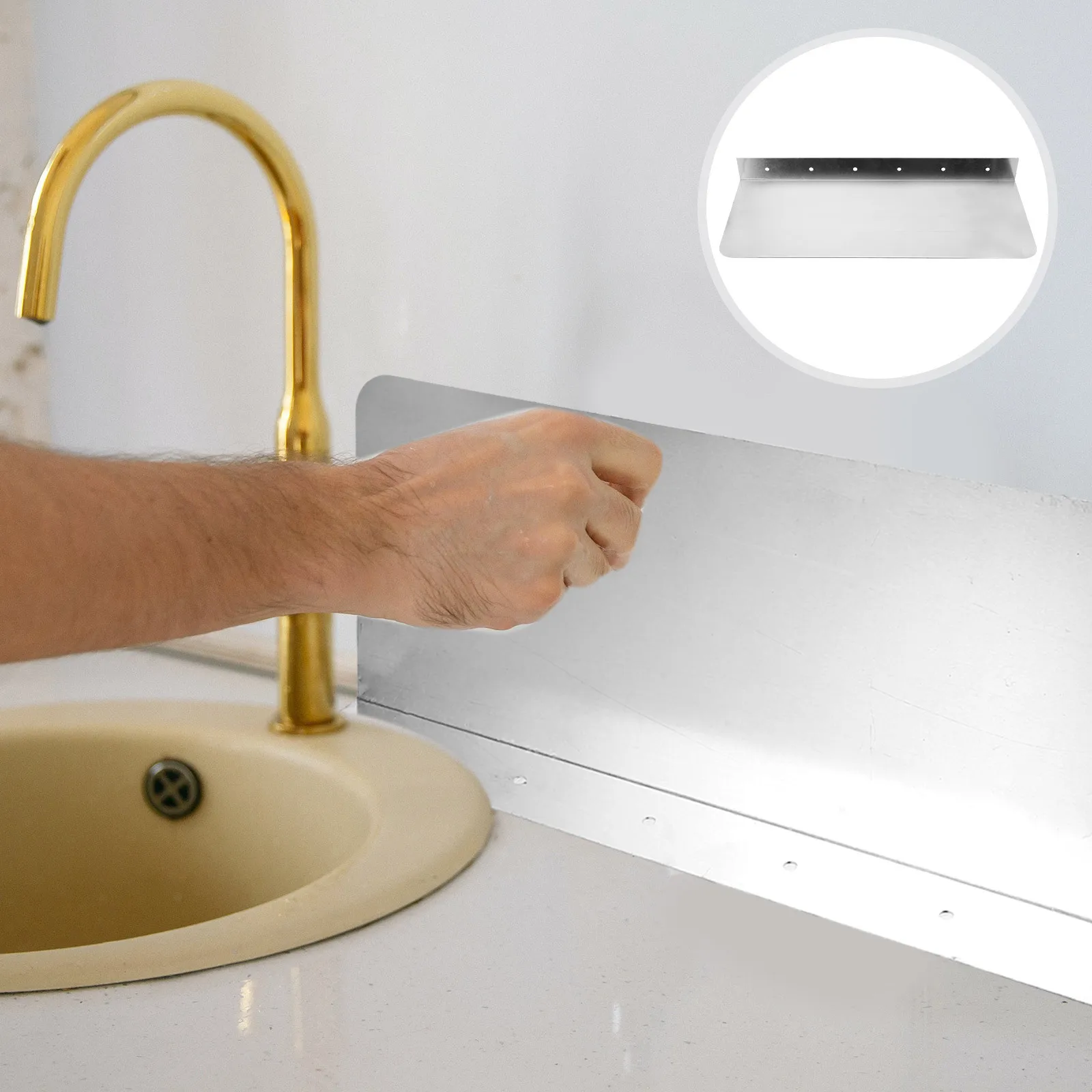 

2Pcs Kitchen Sink Splashing-Proof Guard Adjustable Metal Anti-Splashing Retaining Plate Easy Install Accessory