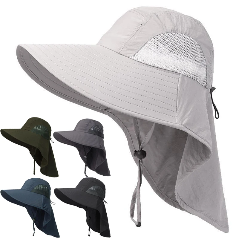 Outdoor Fisherman Hat Men Women Summer Quick Drying Neck Protection Bucket Hats Anti-UV Sun Hat Breathable Fishing Hunting Caps