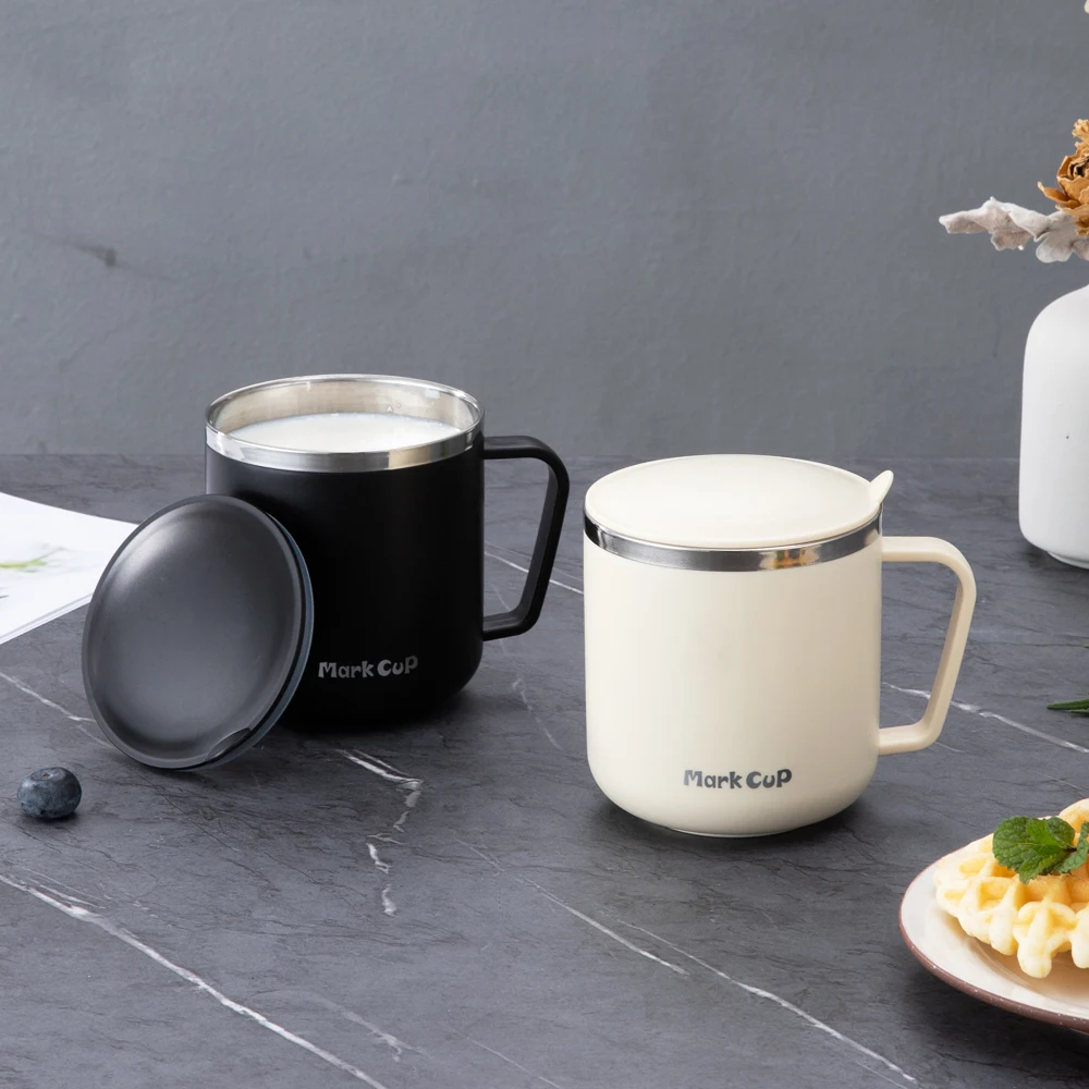 400ml 304 Stainless Steel Coffee Mugs Portable Cups Heat Insulation Anti-fall Thermos Mug Home with Cover and Handle Mug